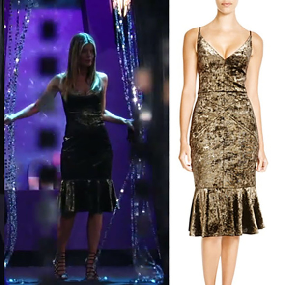 Black Halo Women's Metallic Bronze Fluted Dress 2 - Picture 3 of 3